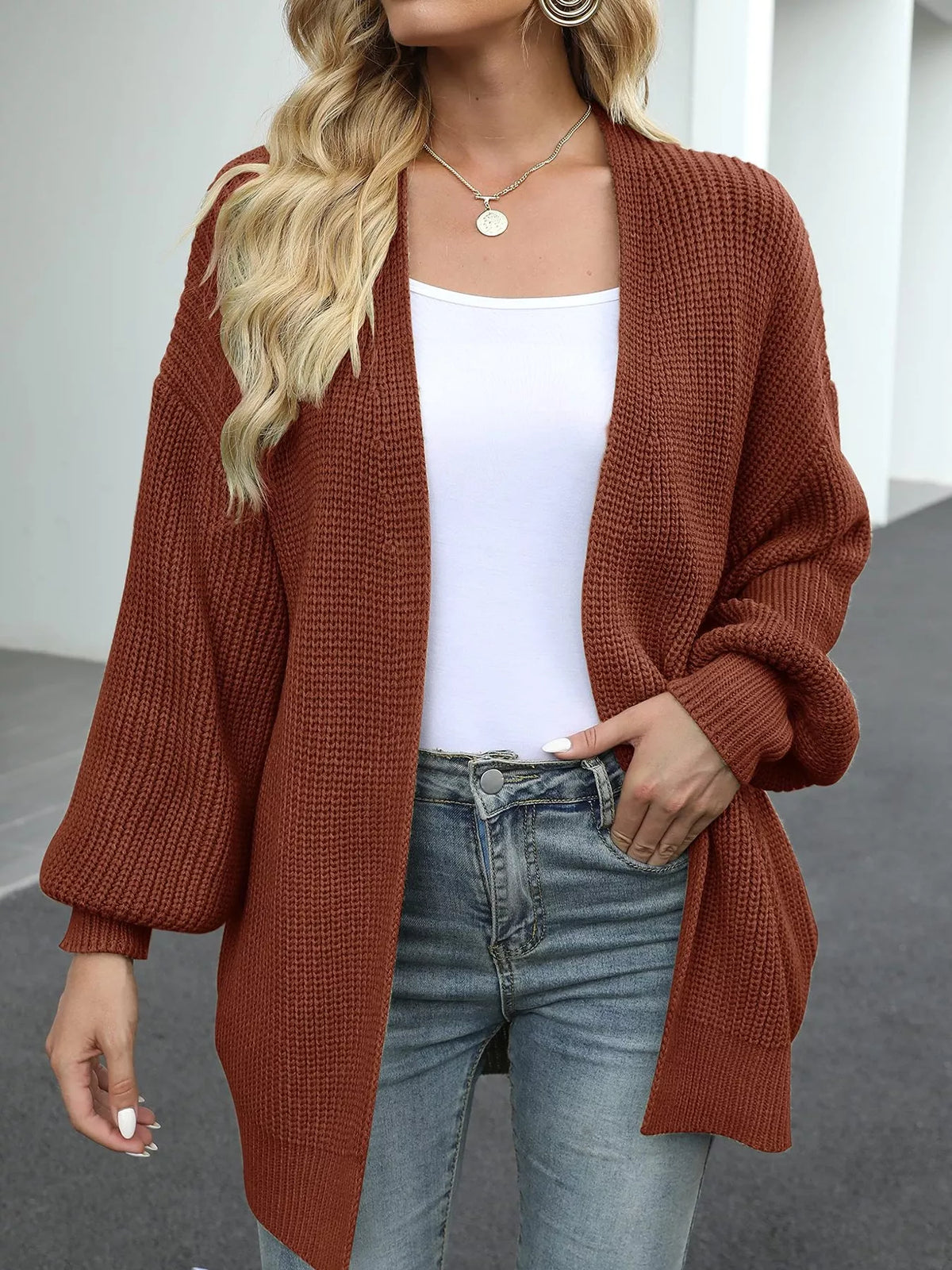 Full Size Chunky Knit Open Front Cardigan Plus Size