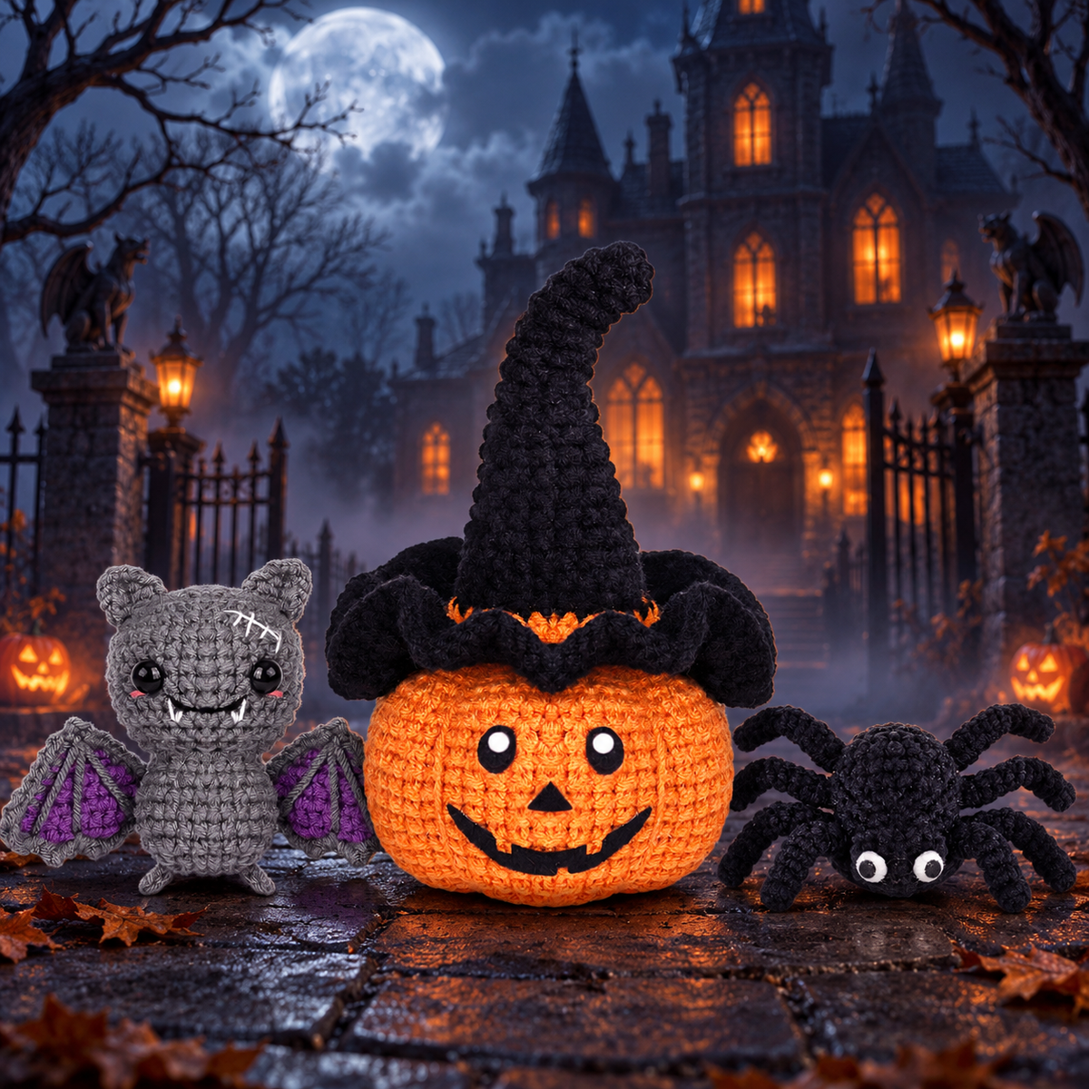 🎃🕷️🦇 3-in-1 Halloween Pumpkin, Spider & Bat Crochet Kit