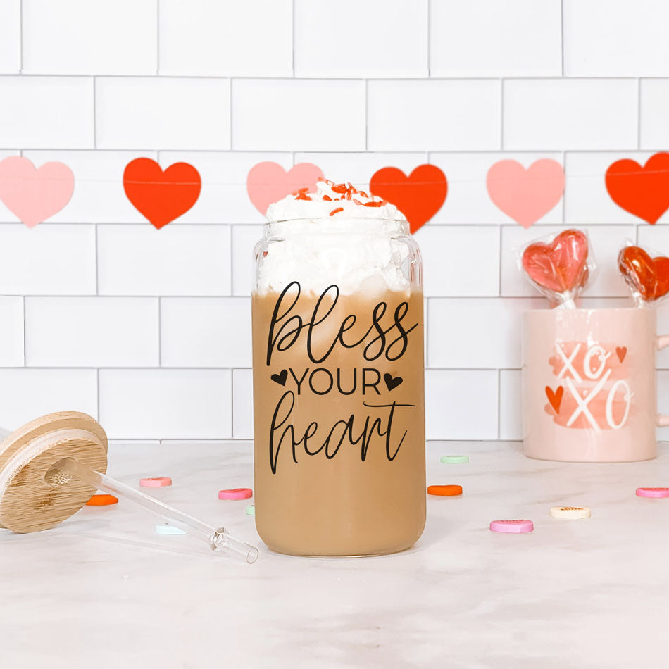 Bless Your Heart 20oz Glass Tumbler With Bamboo Lid - Sassy Coffee Cup