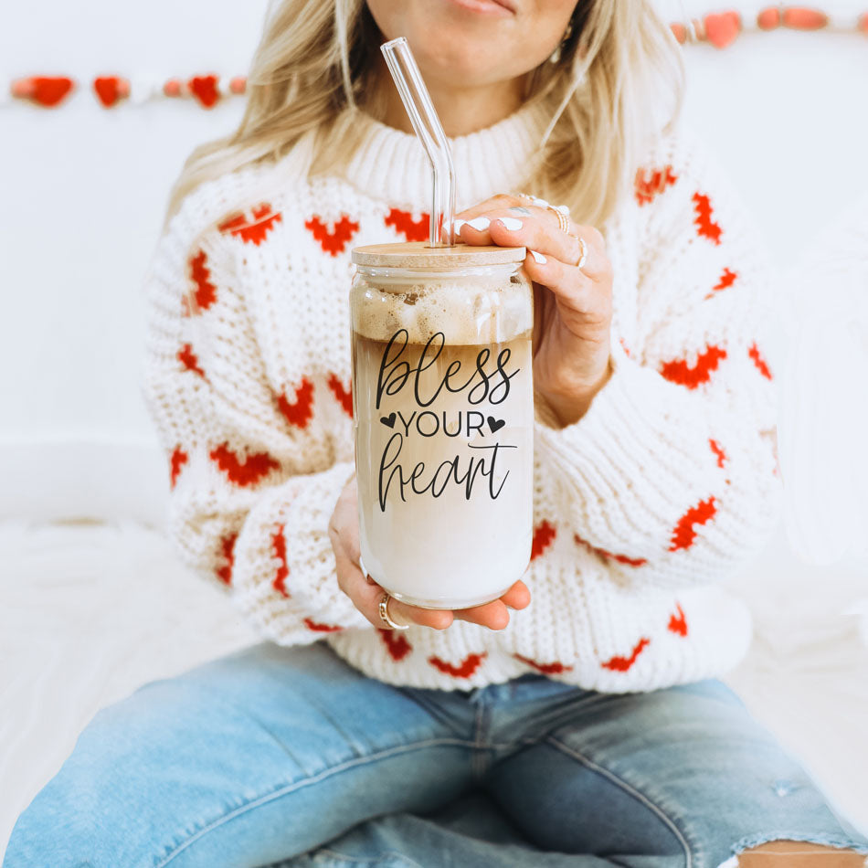 Bless Your Heart 20oz Glass Tumbler With Bamboo Lid - Sassy Coffee Cup