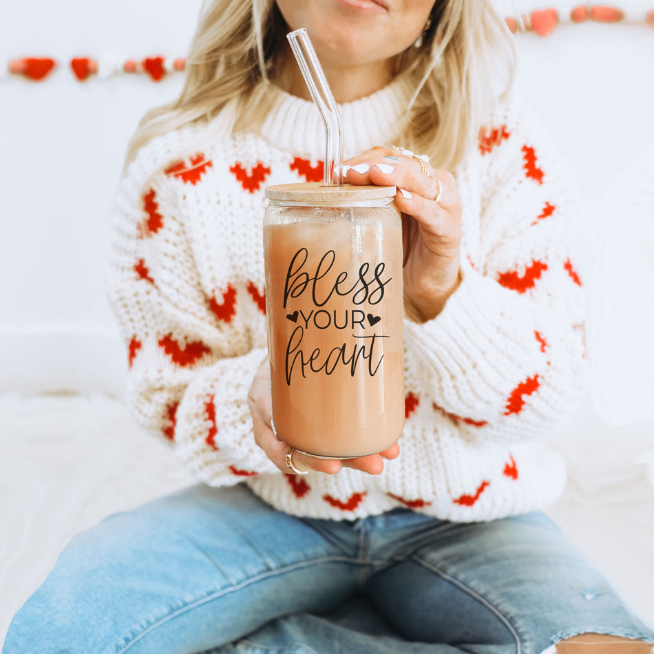 Bless Your Heart 20oz Glass Tumbler With Bamboo Lid - Sassy Coffee Cup