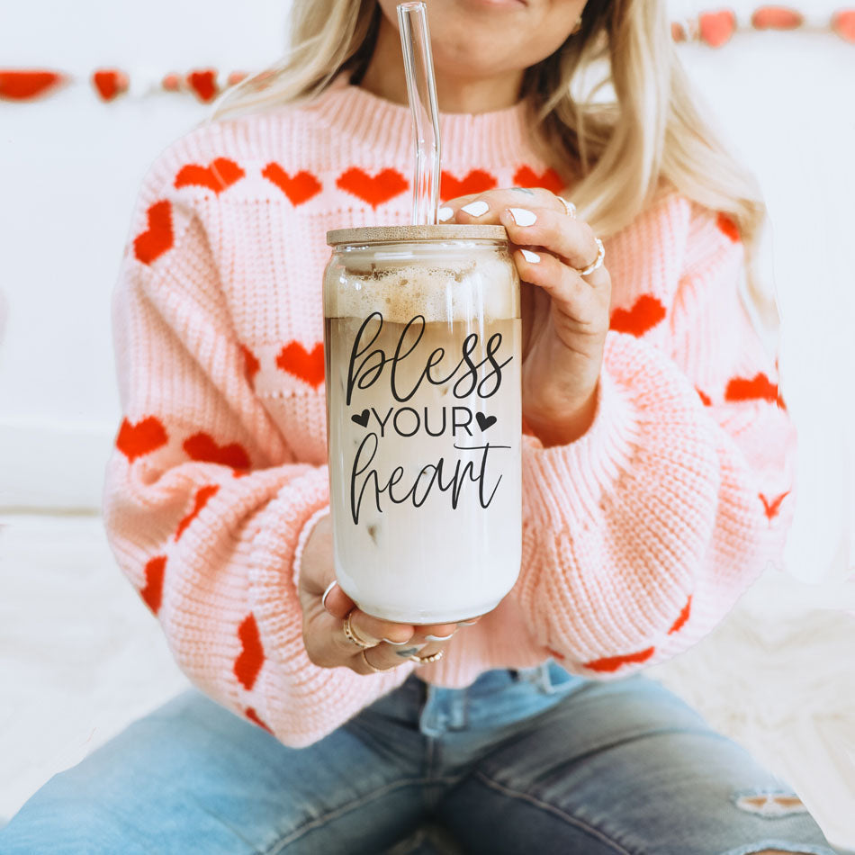 Bless Your Heart 20oz Glass Tumbler With Bamboo Lid - Sassy Coffee Cup