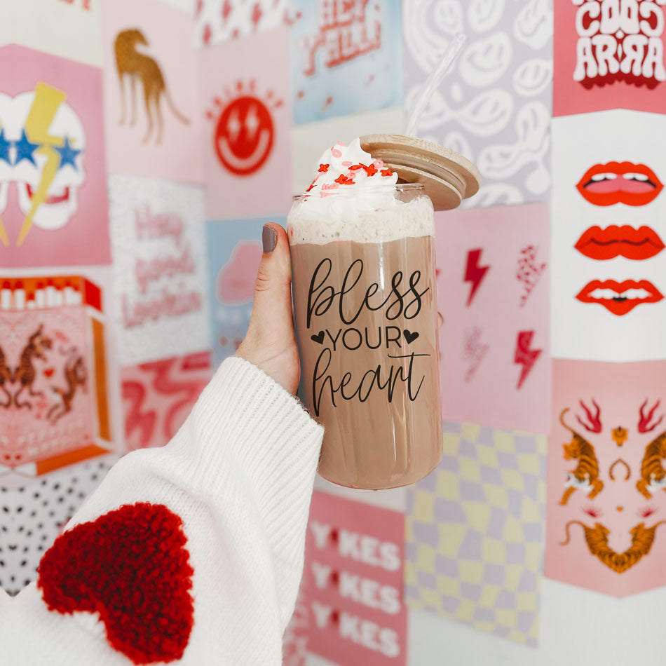 Bless Your Heart 20oz Glass Tumbler With Bamboo Lid - Sassy Coffee Cup