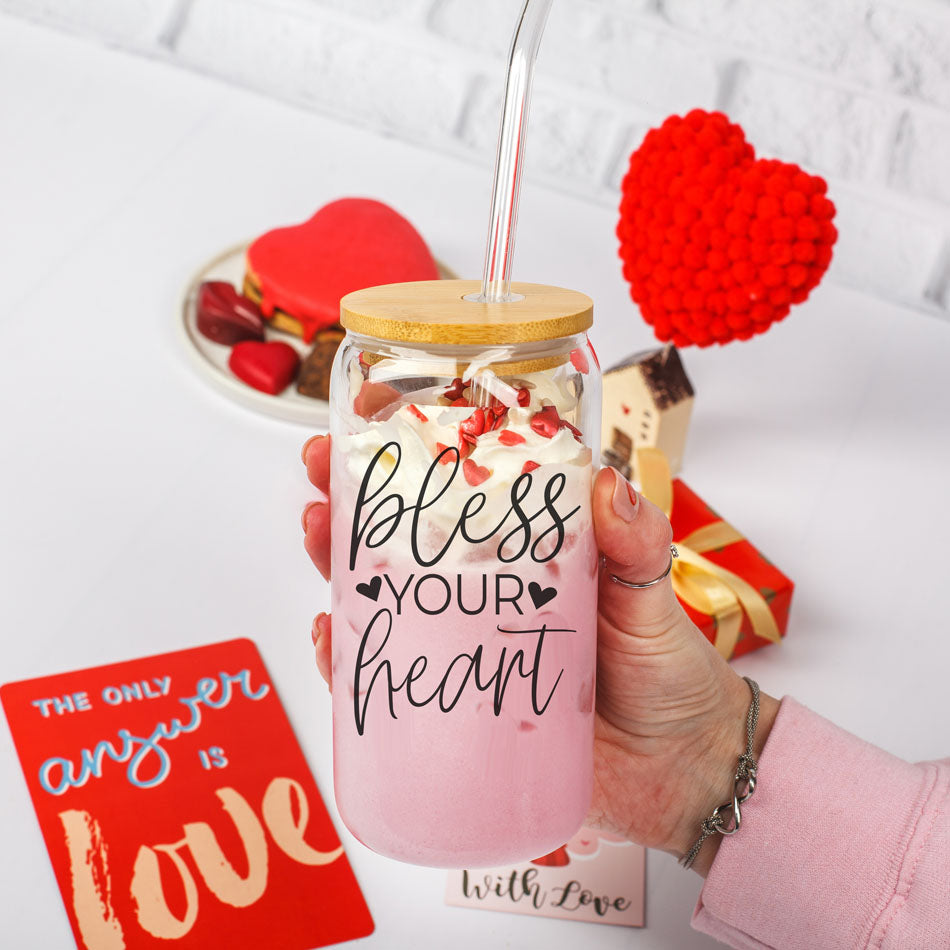Bless Your Heart 20oz Glass Tumbler With Bamboo Lid - Sassy Coffee Cup