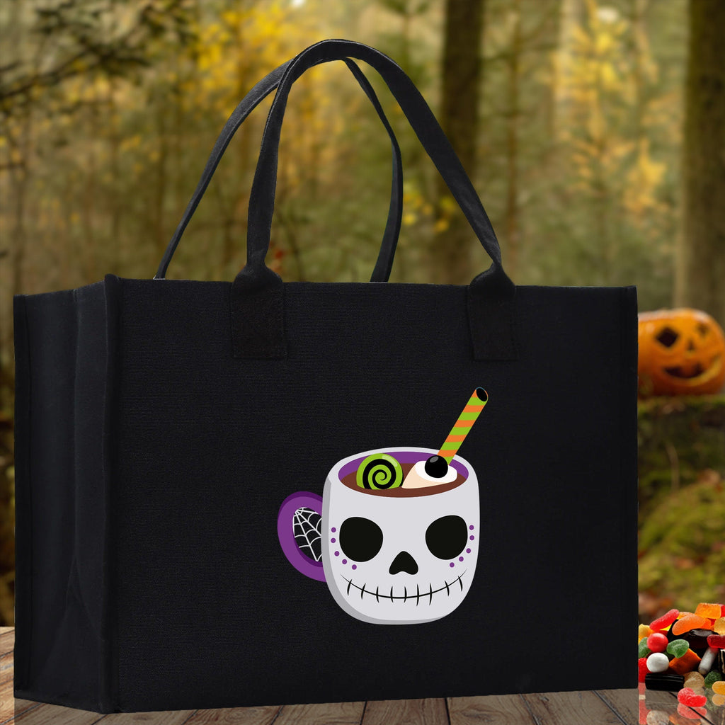 Halloween Trick or Treat Tote Bag Halloween Tote Bag for Kids Halloween Gift Halloween Candy Bag Halloween Doodles Cute Canvas Tote Bag