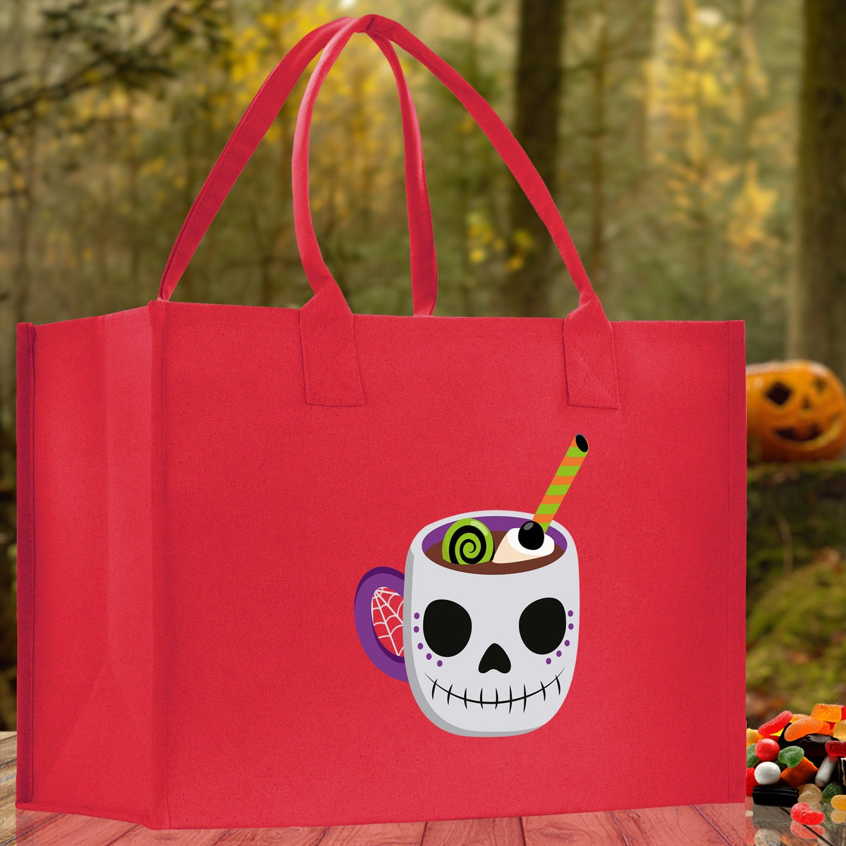 Halloween Trick or Treat Tote Bag Halloween Tote Bag for Kids Halloween Gift Halloween Candy Bag Halloween Doodles Cute Canvas Tote Bag