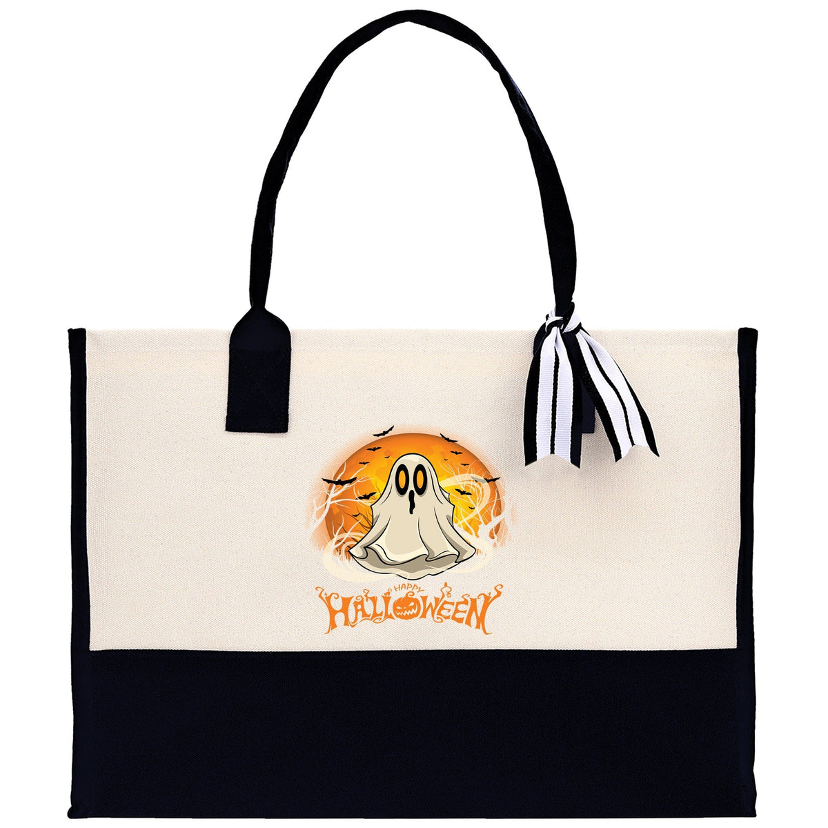 Halloween Trick or Treat Tote Bag Halloween Tote Bag for Kids Halloween Gift Halloween Candy Bag Halloween Doodles Cute Canvas Tote Bag