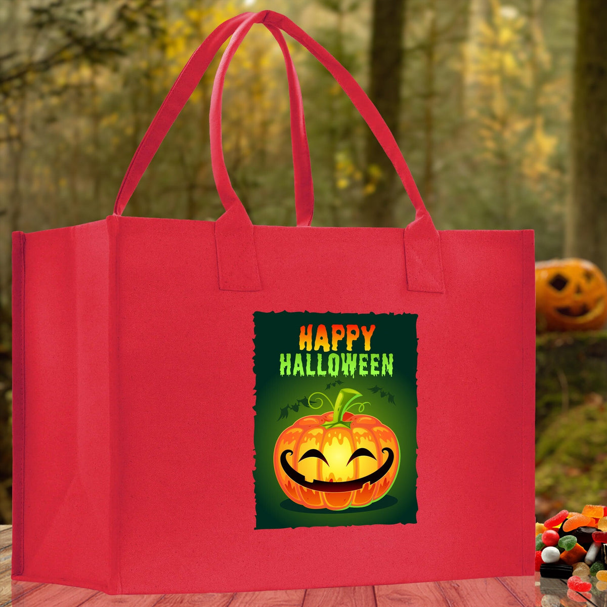 Halloween Trick or Treat Tote Bag Halloween Tote Bag for Kids Halloween Gift Halloween Candy Bag Halloween Doodles Cute Canvas Tote Bag