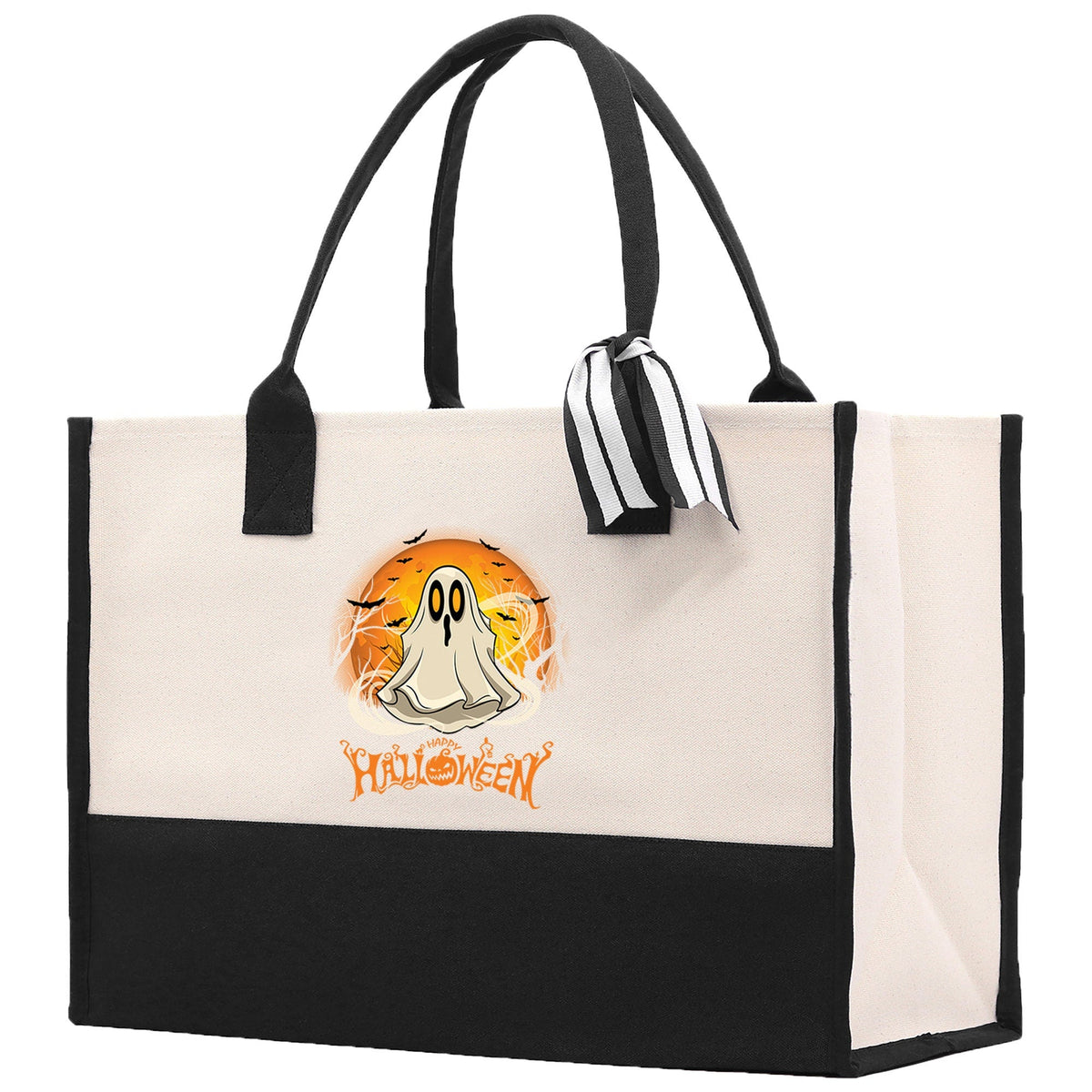 Halloween Trick or Treat Tote Bag Halloween Tote Bag for Kids Halloween Gift Halloween Candy Bag Halloween Doodles Cute Canvas Tote Bag